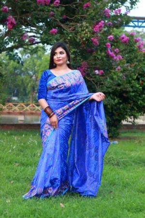 RAJSHAHI SEMI BOLAKA SILK SAREE BLU COLOR